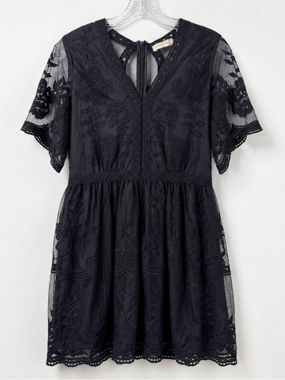 Altar’d State Black Lace Mesh Dress Embroidered Boho Mini Dress Large